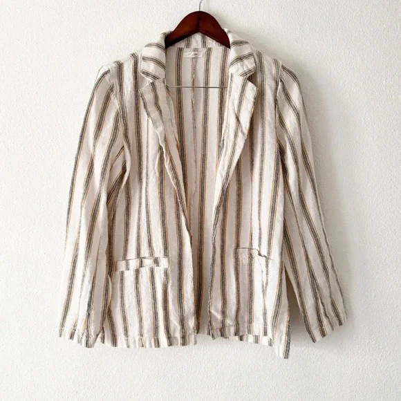 Linen Pinstripe Open Front Blazer Size Medium Style 114336 Casual Maurice’s - Picture 2 of 14